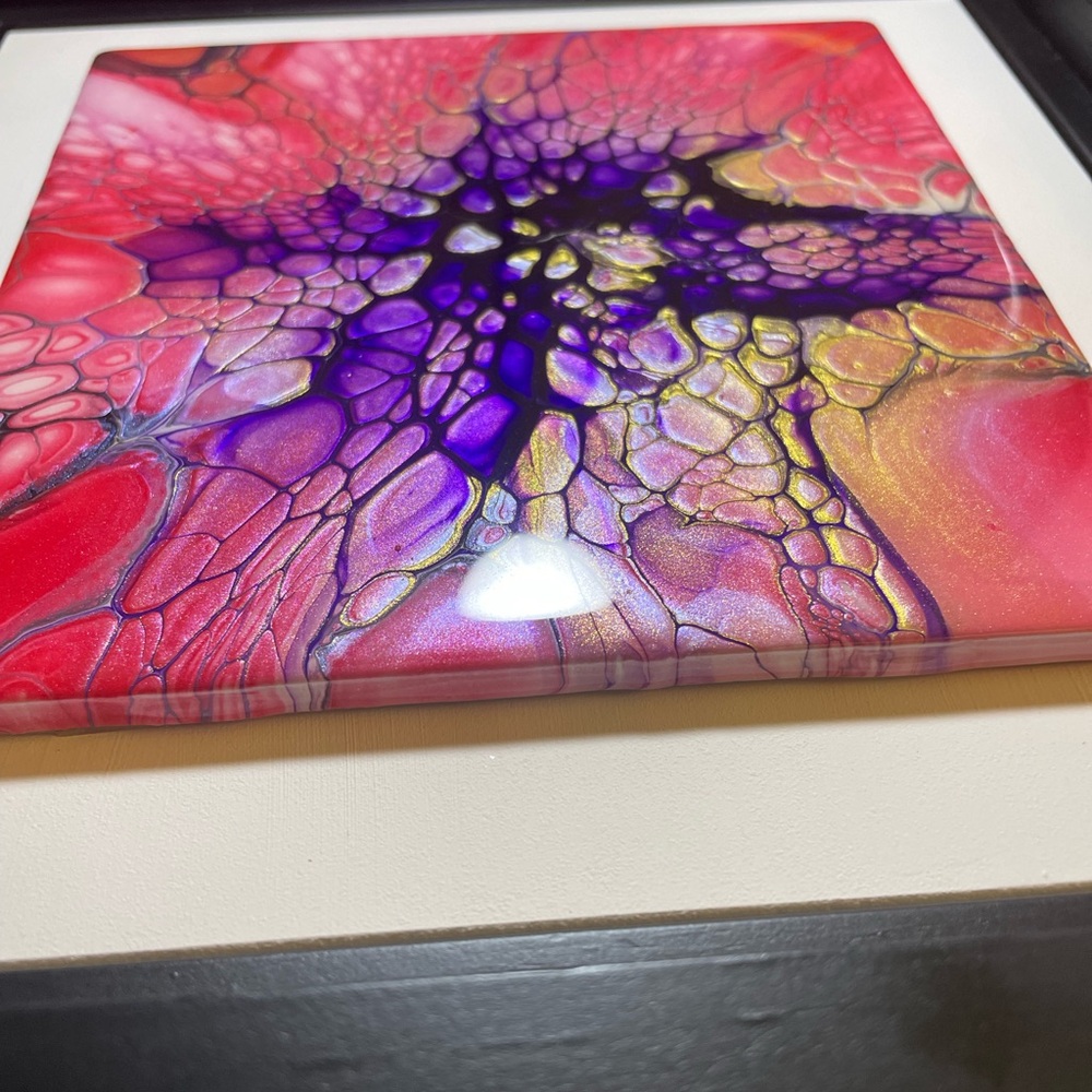Wall Abstract Art Chizuko Art Fluid Tile Art Framed Matted Signed - Picture 2 of 14